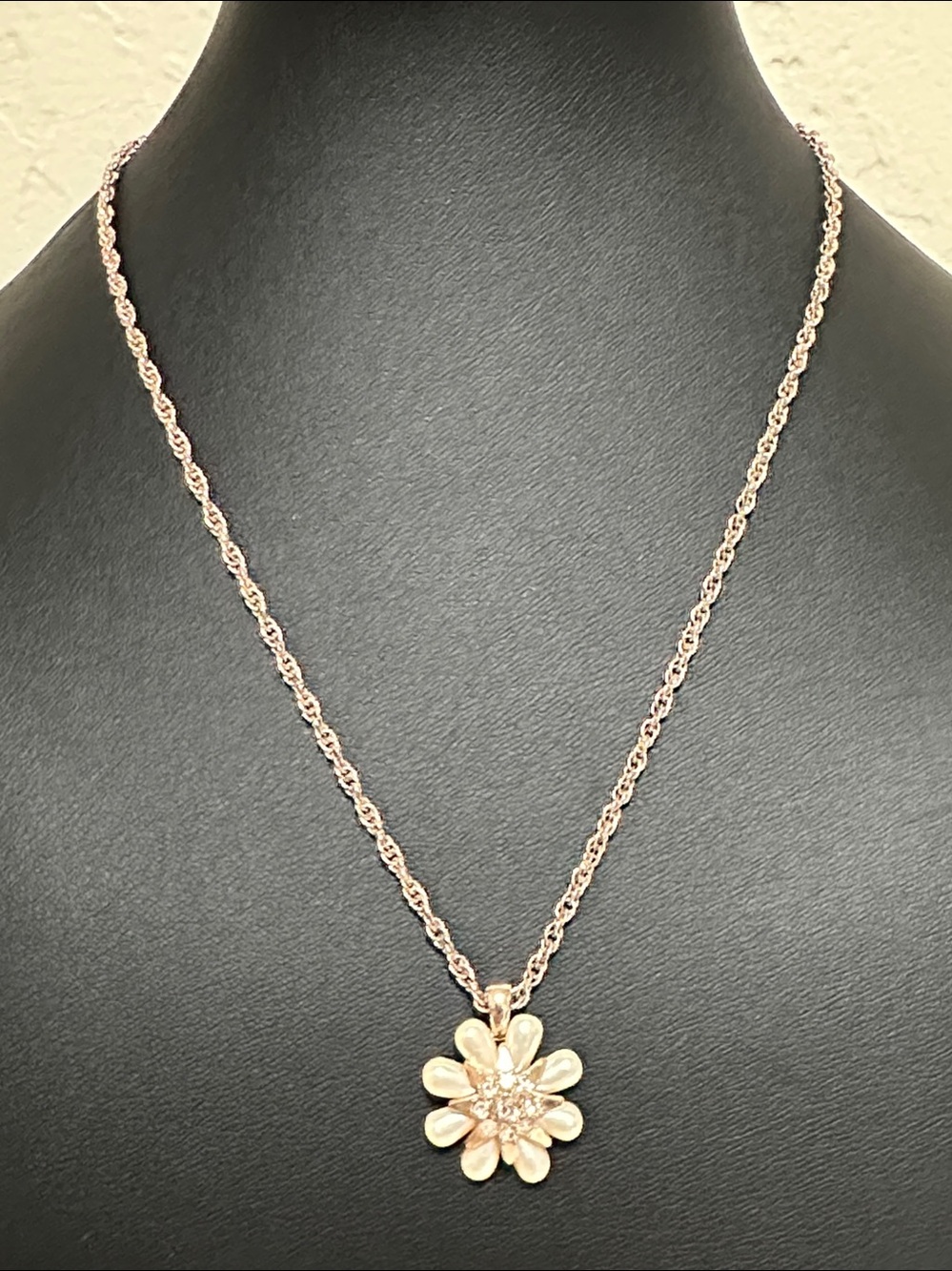 Charter Club Rose Gold Faux Pearl & Crystal Flower Pendant Necklace